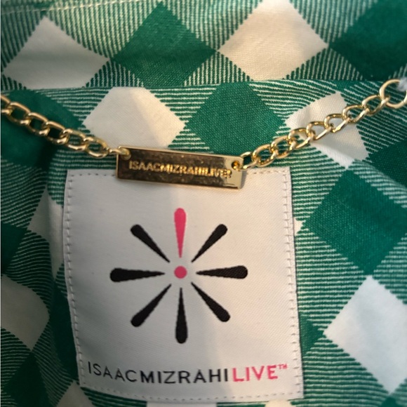 Isaac Mizrahi Green and White Gingham Twill Car Coat Trench - Picture 12 of 13